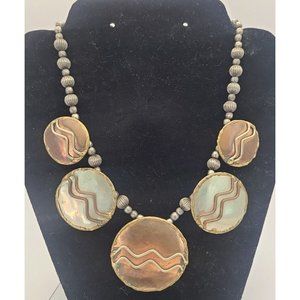 Modernist Brutalist Abstract Gold Tone Brass Artisan Collar Necklace 16" Long